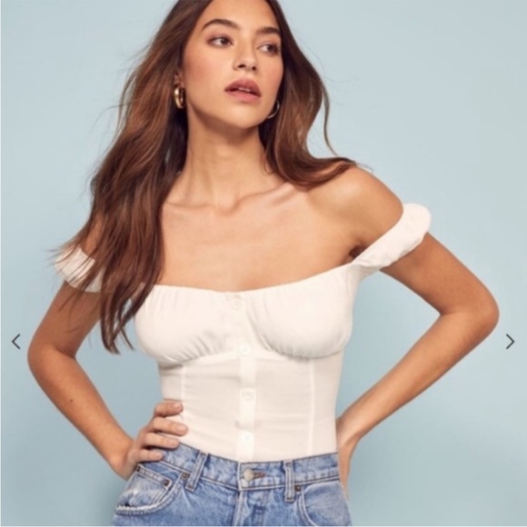 Reformation Tops - Reformation NWT White Baby Doll Off the Shoulder Viscose Top Size 8